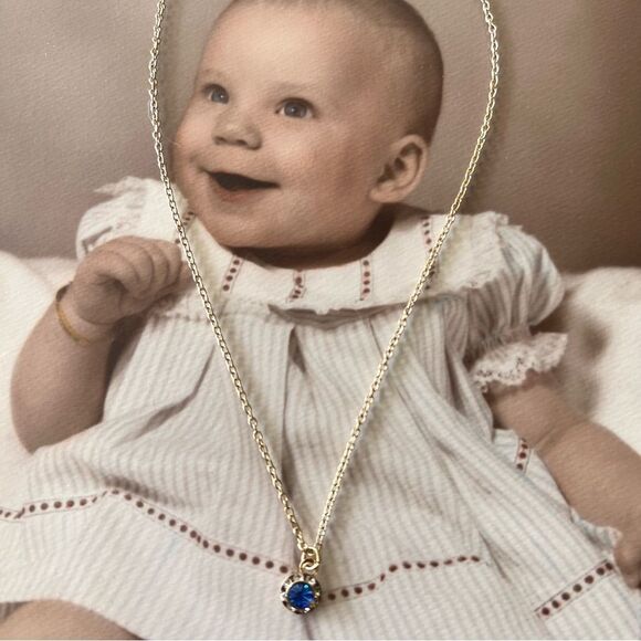 Vintage Child’s March Birthstone Aquamarine Blue & Clear Rinestone Necklace - Picture 1 of 7